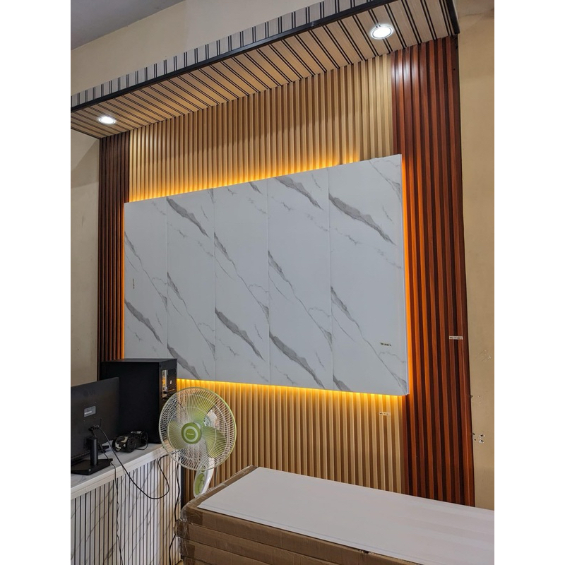 Wpc wal panel backdrop tv terpasang