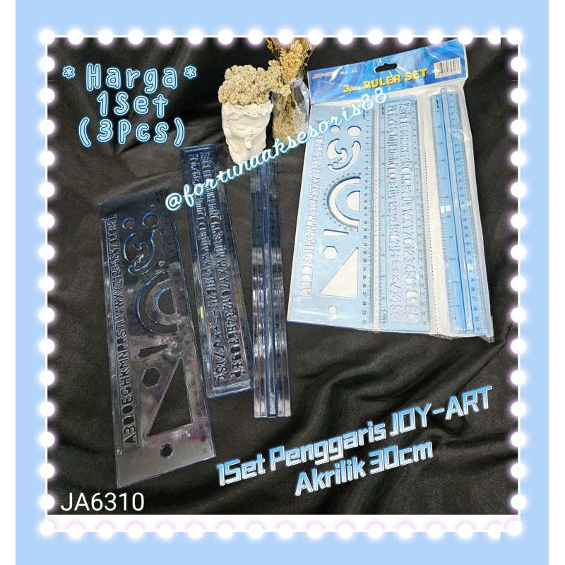 

3IN1 PENGGARIS JOY-ART 30CM / PENGGARIS AKRILIK TEBAL / ROL BENTUK CETAK HURUF & ANGKA / ACRYLIC SET RULER / JA6310