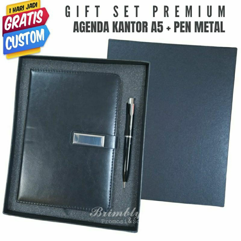 

Gift set Agenda kantor A5 + Pulpen metal + Free Custom grafir Nama Logo Anda / agenda kantor / pulpen metal / buku tulis / notebook set / gift set hampers giftset custom