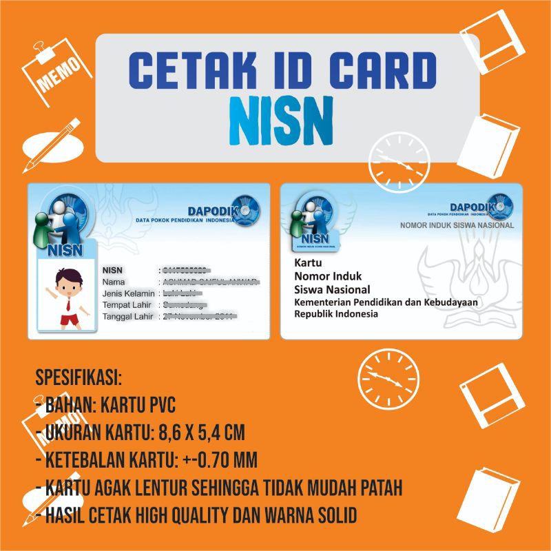 

Cetak ID CARD kartu NISN DAPODIK BAHAN TEBAL ANTI LUNTUR