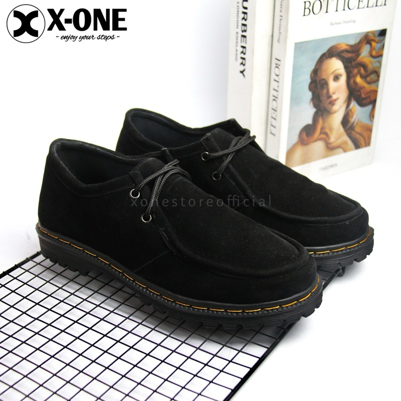 X-ONE Sepatu Formal Pria Oxford Suede Hitam | Sepatu Formal Casual Pria | Sidney Hitam