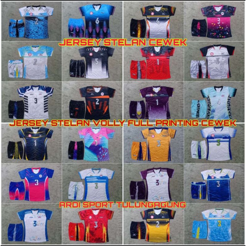 jersey volly full printing cewek stelan, baju volly cewek ready ecer bijian