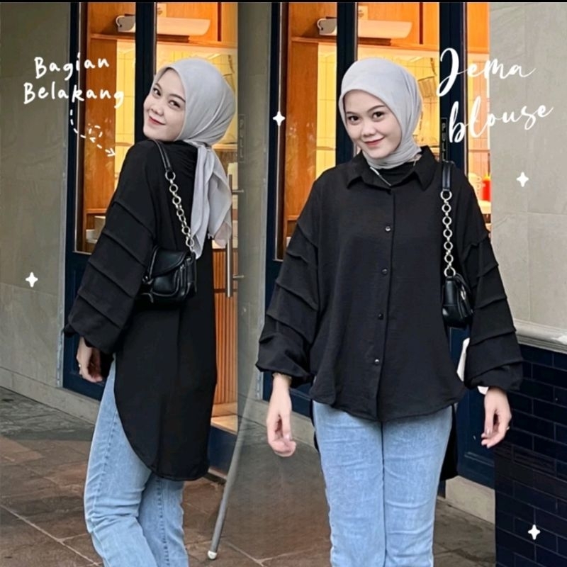 KENAMI Top Blouse Crinkle Airflow Lengan Rempel