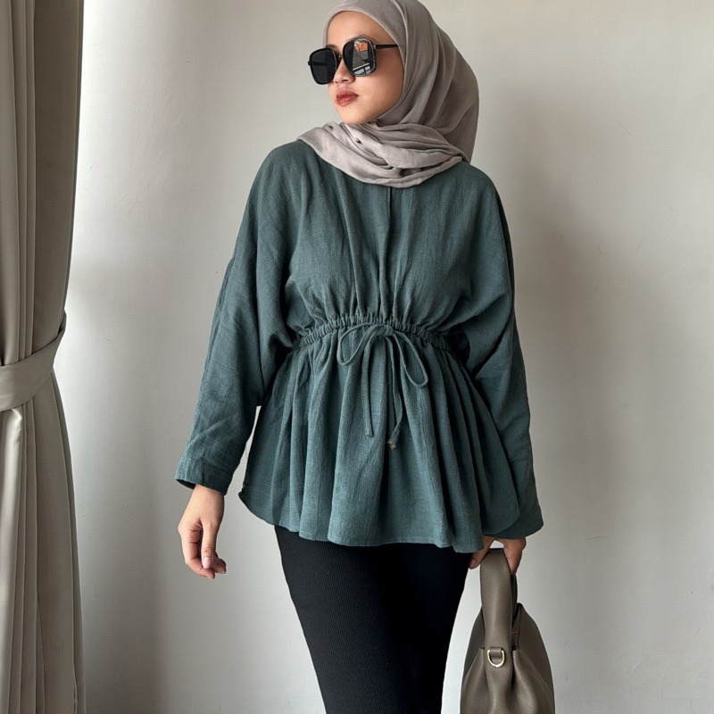 Moscha - By Yellowfacy (545) Baju Atasan Wanita Blouse Karet Pinggang Linen