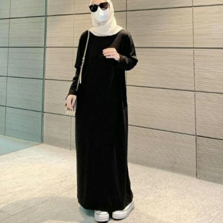 Diskon Sekarang  Gamis manset kaos premium lengan panjangGamis manset polos kaos premium