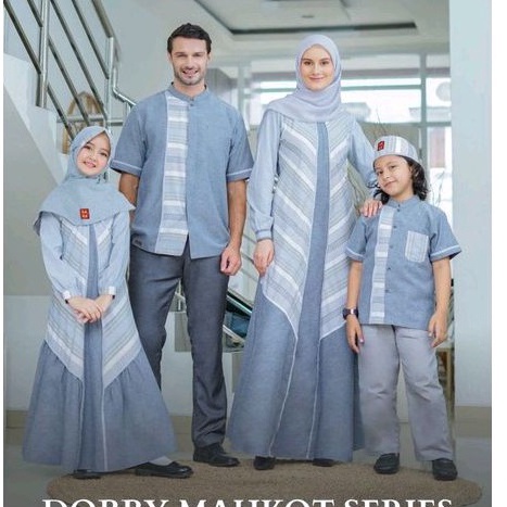 Murah Untung  SALE SARIMBIT KELUARGA KEKE KAMILY SERIES 7 DOBBY MAHKOT DENIM BLUE  SET KELUARGA