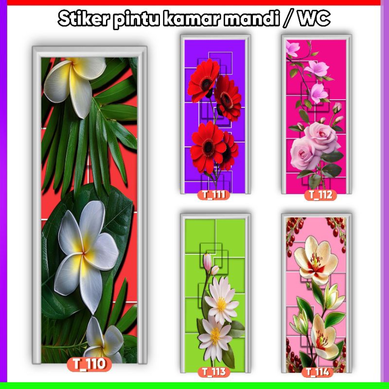 Stiker pintu pvc / stiker pintu kamar mandi / stiker pintu toilet motif bunga aesthetic