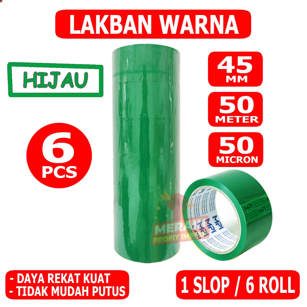 

1 slop - lakban warna warni - Isolasi Warna-Warni 48 x 50 yard - hijau