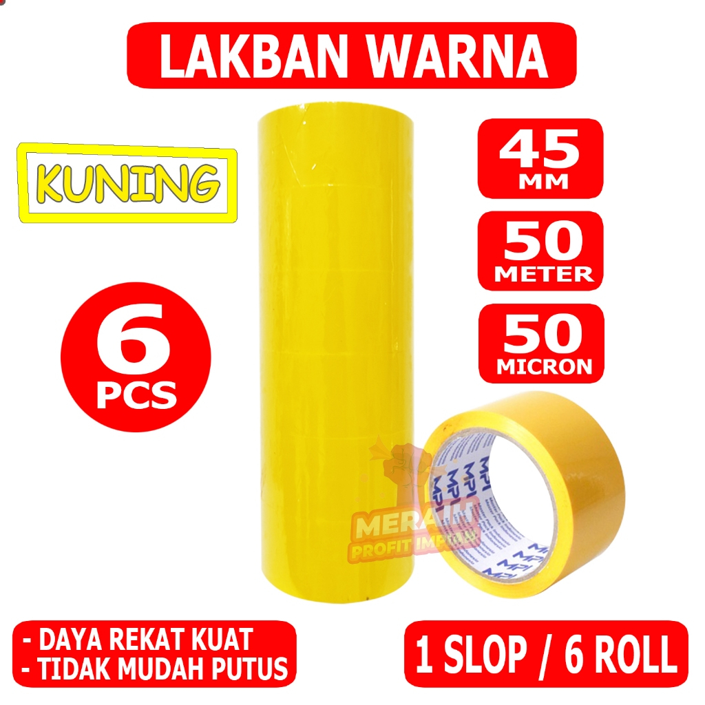 

1 SLOP - 6 PCS - Lakban MPI Warna - Warni 48 mm x 50 Yard - kuning