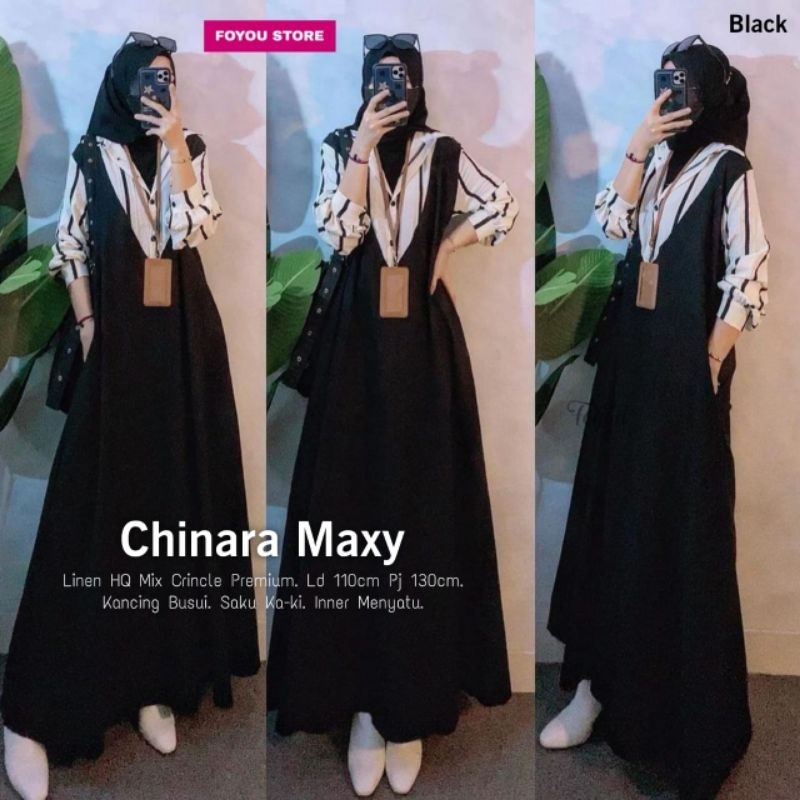 CHINARA MAXY DRESS BAHAN LINEN POLOS MIX CRINKLE PREMIUM MOTIF GARIS BEST SELLER BUSUI FRIENDY