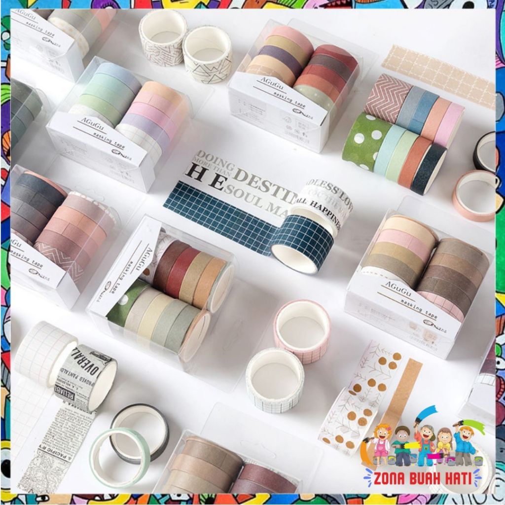

ZBH Masking Tape Set 10Pcs Essential Collection Basic Pattern Isi 10 Selotip Bahan Kertas Washi Tape Warna Warni DIY Scrapbook Journal Kotak Box Aeshtetic