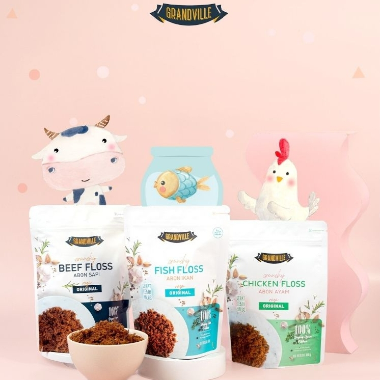 

GRANDVILLE MURAH ABON CHICKEN FLOSS / CRUNCHY BEEF / FISH FLOSS NON MSG HALAL 100% DAGING ASLI 100GR