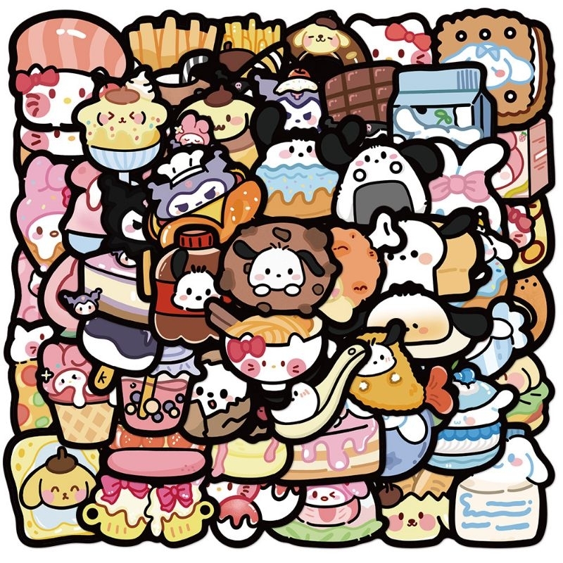 

56pcs Sticker Cute Sanrio Chibi Cartoon Waterproof Stiker HP Aesthetic Laptop Koper Anti Air
