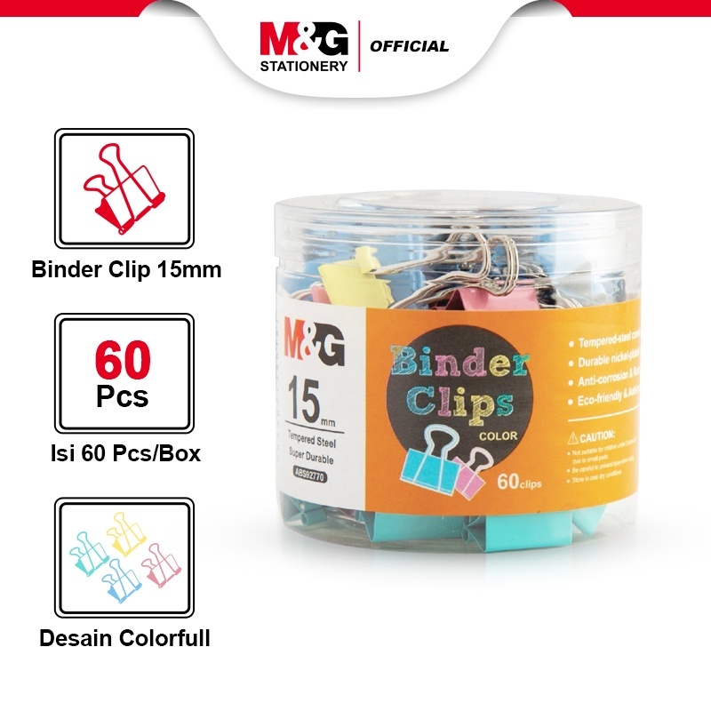 

M&G Kertas Klip / Paper Clip / Binder Clips Colorful ( 15mm 60 pcs/Box ABS92770 ) ( 19mm 40pcs/box ABS92769 ) Original