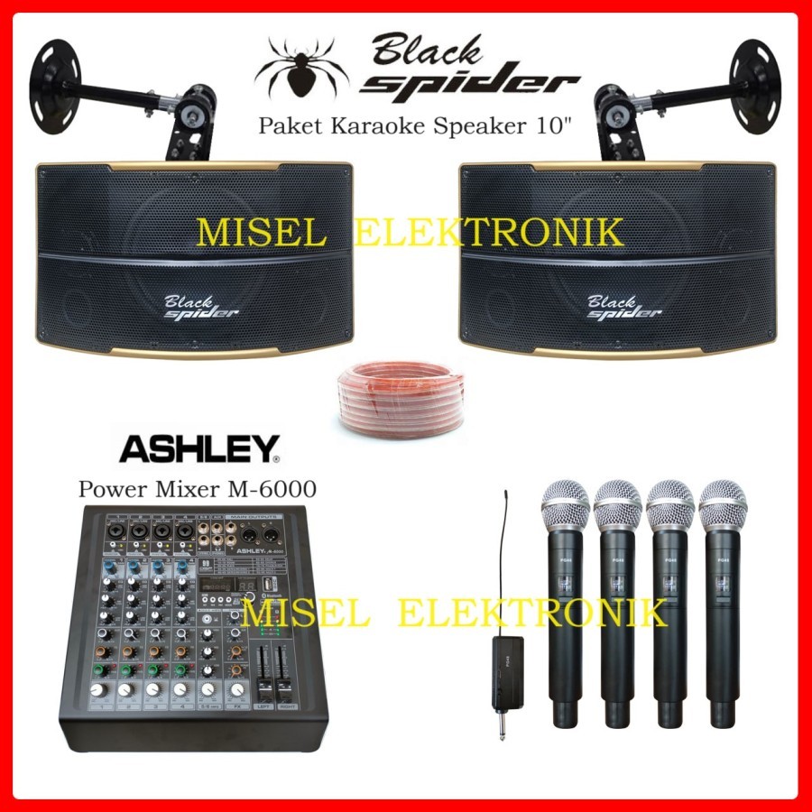 Paket Karaoke Speaker 10 Inch Black Spider Power Mixer Ashley