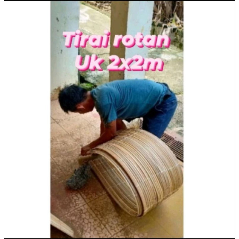 Tirai Krey bambu AUTDOOR rotan airUK 2x2+tali ring kerekan