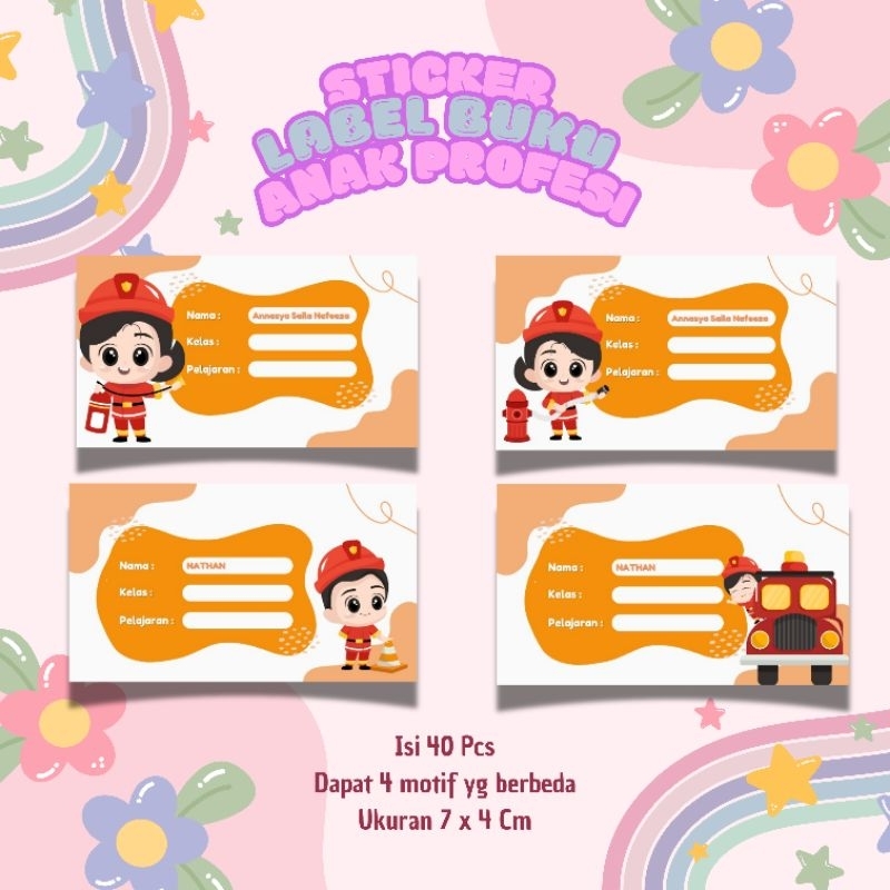 

Sticker Nama buku sekolah, custom isi 40 pcs dapat 4 motif
