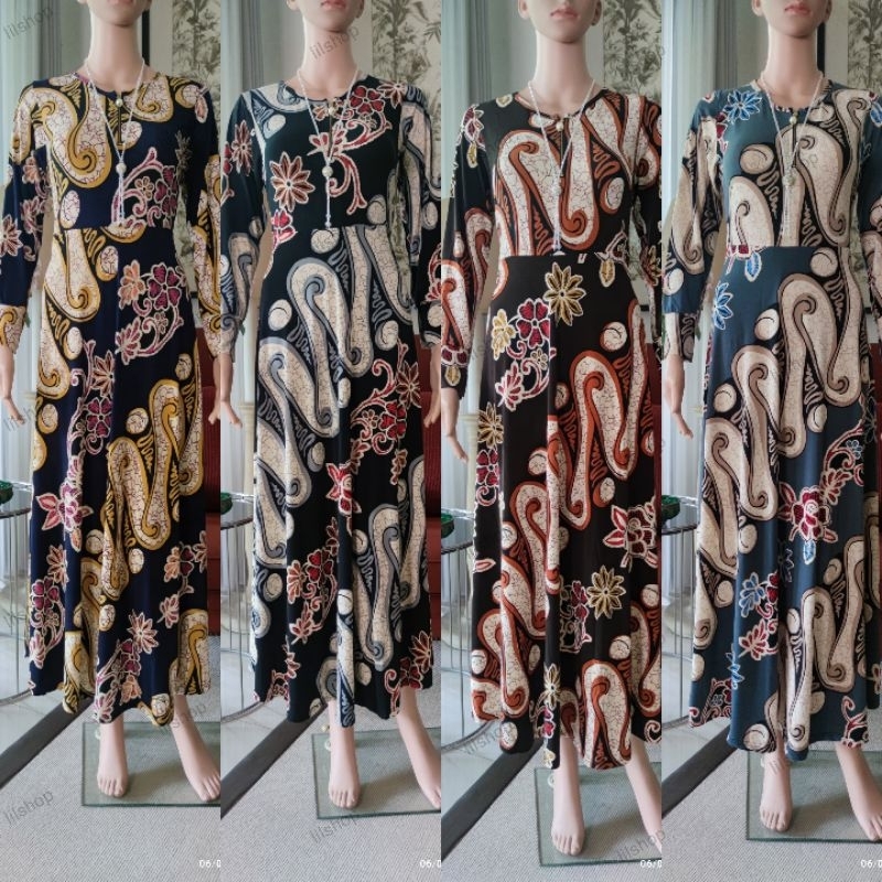 Gamis Jersey Korea Motif batik All Size up to BB 80kg