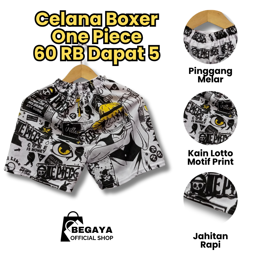 PAKET 5 PCS CELANA BOXER ONE PIECE LUFFY DISTRO CELANA PENDEK ONE PIECE