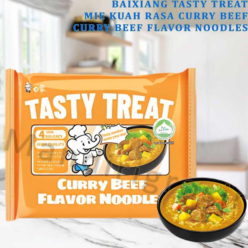 

Mie Kuah Rasa Curry Beef * Baixiang Tasty Treat * Curry Beef Flavor Noodles * 85gr