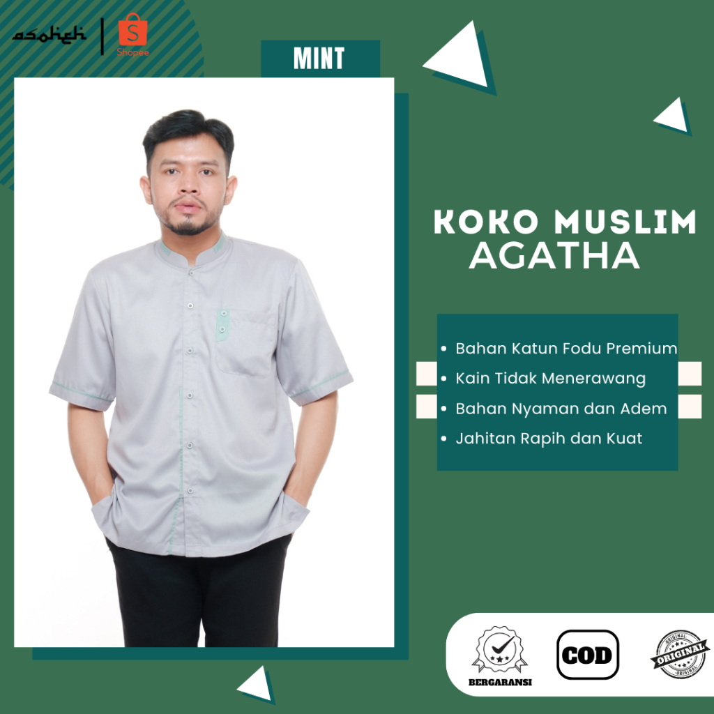 Asoheh Kemeja Koko Tangan Pendek Agatha Series Premium - Mint