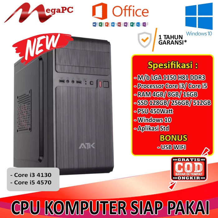 Pc CPU Rakitan 1150 H81 DDR3 + Core i3 4150 / cORE I5 4570 + Ram  + SSD 128GB Windows 7/10