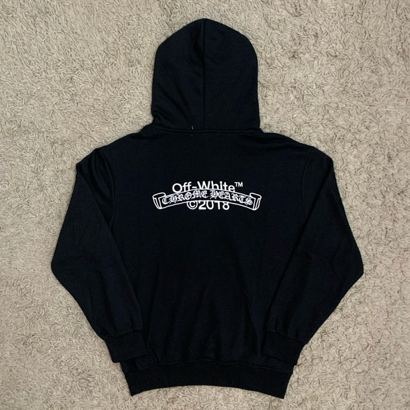 2018’ Off White x Chrome Hearts Black Pullover Hoodie | Hoodie Outer Casual Unisex Pria Wanita