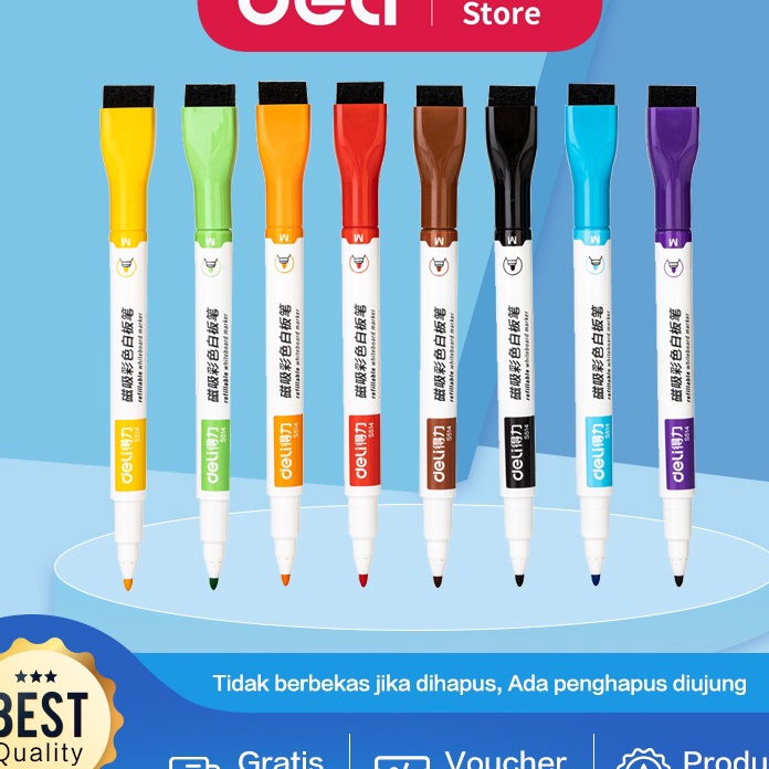 

HJ6 Deli Color Whiteboard Marker Spidol Papan Tulis 8 warna Ujung Penghapus S514