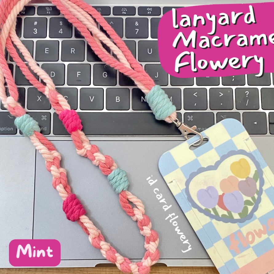 

FG2 JOYCO Lanyard ID CARD Holder Name Tag Leather Macrame Flowery Id Card Name tag macrameLanyard Pods