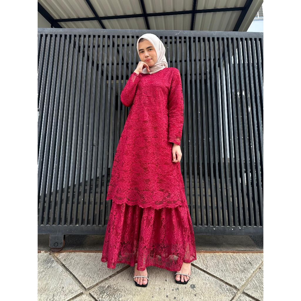 GAMIS BROKAT ROSALINA TINGKAT MODEL TERBARU GAMIS BROKAT MUSLIMAH