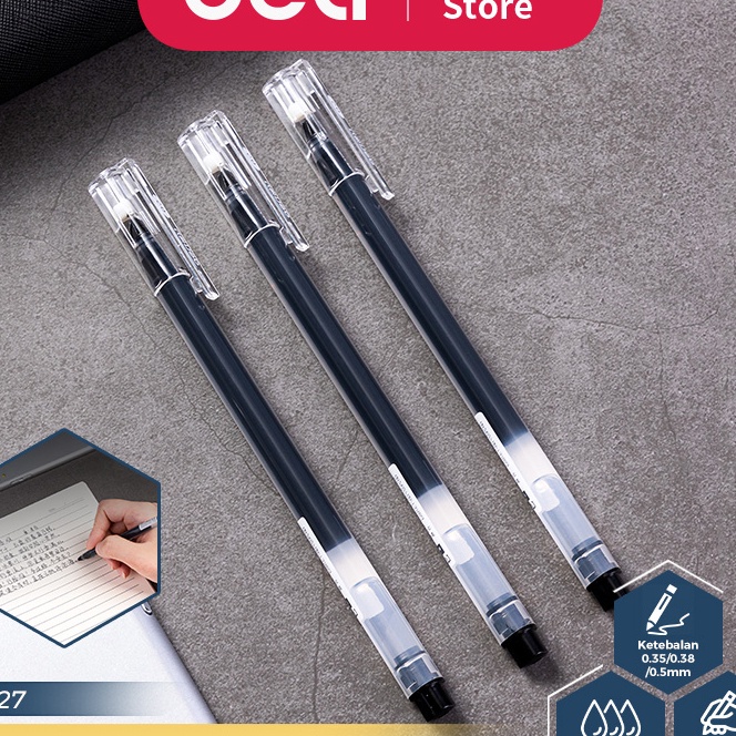 

Istimewa Deli Gel Pen Pulpen Gel 5mm Tinta Hitam Isi 12 pcs Tinta Banyak Dengan Tutup ATK Kantor A127