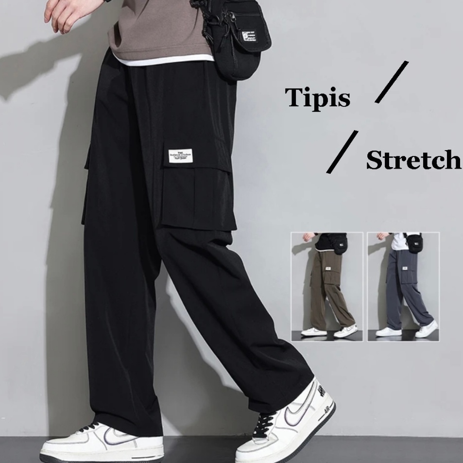 Murah Banget celana cargo panjang pria korean style stretch standar straight tipis celana kulot cowo