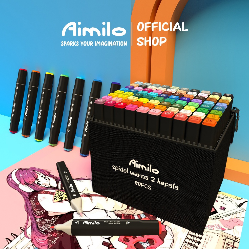 

MEN SALE READY Aimilo Spidol Warna Warni 1 Set Sketch Marker 2 Tip Touch Marker 4868 Warna Model Terbaru