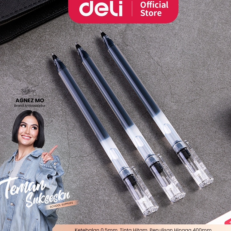 

jgn78 Deli Gel Pen Pulpen Gel 5mm Tinta Hitam Isi 12 pcs Penulisan Halus Isi Tinta 2 Kali dari Pulpen Biasa A127 Baru Restok