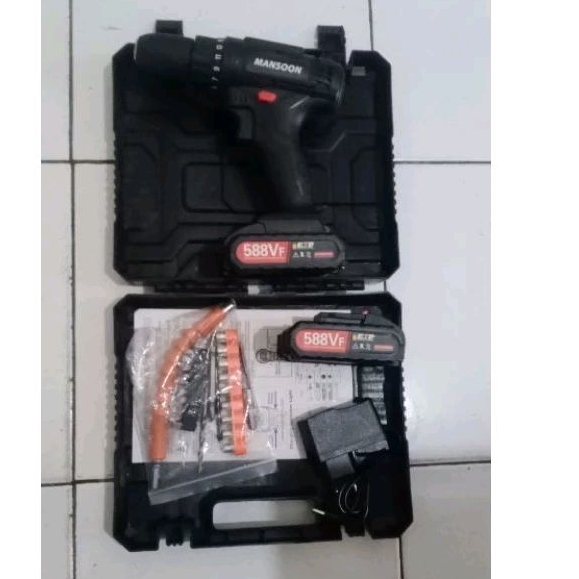 Mesin bor tangan 2 batrai  cordless drill set
