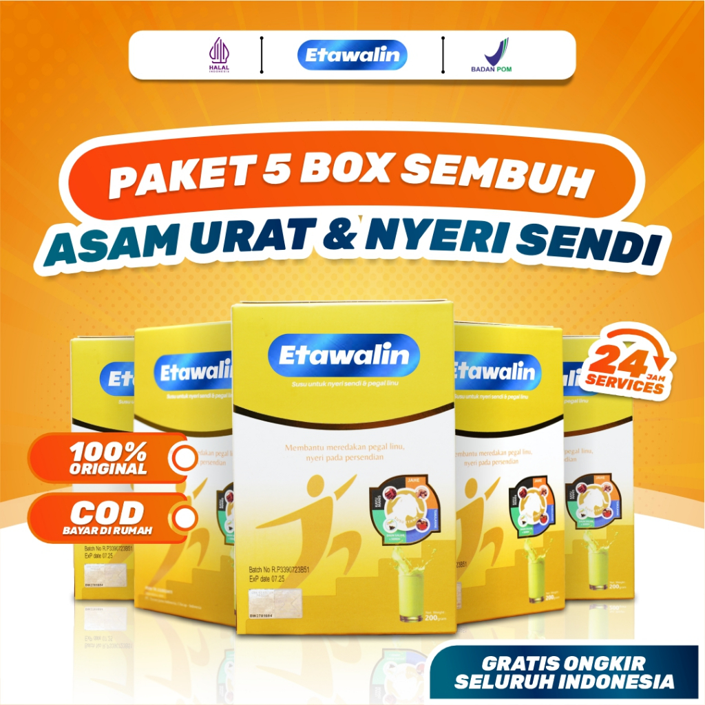 

Paket 5 Box Etawalin Susu Untuk Membantu Meredakan Pegal Linu, Nyeri Sendi Sakit Lutut Asam Urat Tingkatkan Kepadatan & Kesehatan Tulang Sendi
