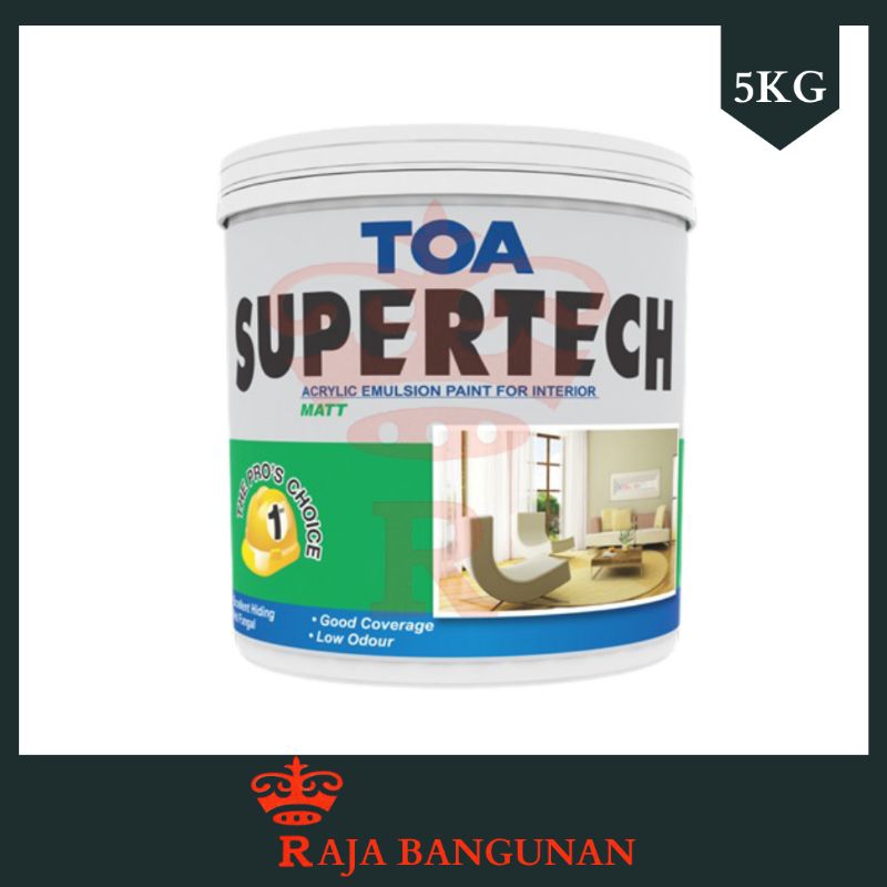 TOA SUPERTECH CAT TEMBOK AKRILIK INTERIOR MATT DOFF WARNA TINTING 5KG