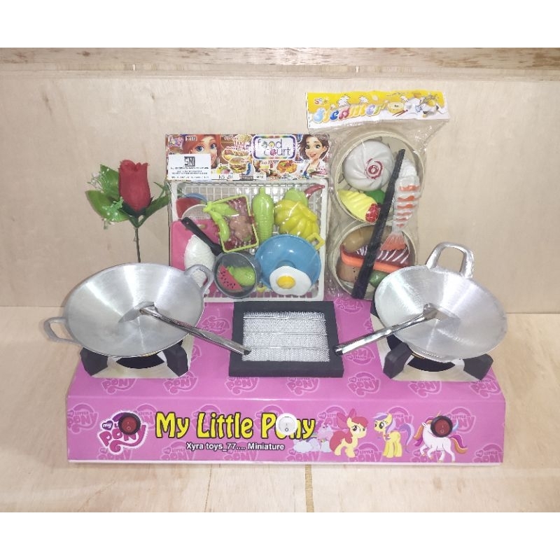 Kompor LED Mainan Anak, 2 Tungku Plus Bakaran