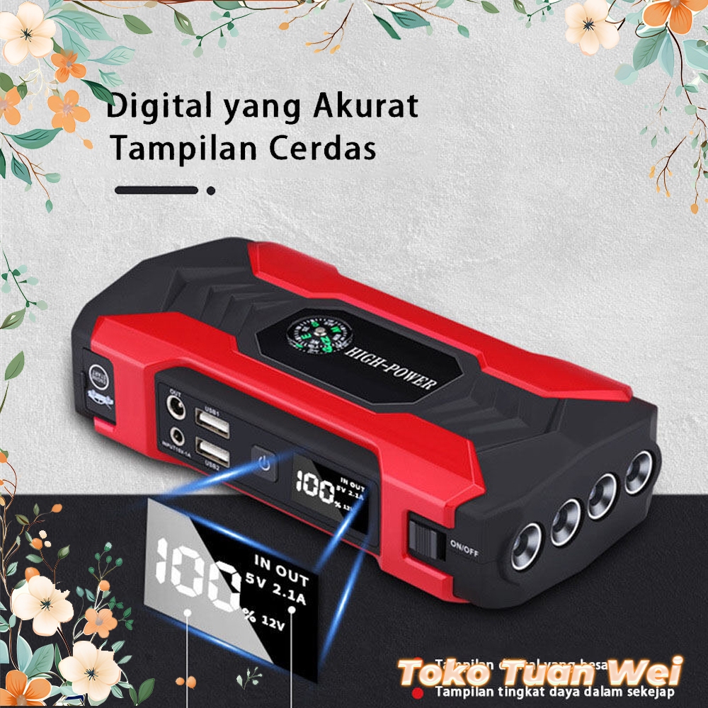 Power Bank 99800mAh Car Jump Starter Mobil 3 in 1 12V 4 USB Senter Flash Light Seteter Powerbank Eme