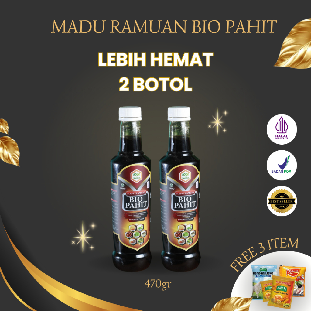 

[ PAKET HEMAT FREE 3 ITEM ] Madu Hitam Pahit Asli 100% Madu Ramuan Bio Pahit 470gr | Madu Hitam Pahit Diabetes, Kolesterol, Jantung, Stroke | Madu Hitam Pahit Plus Propolis