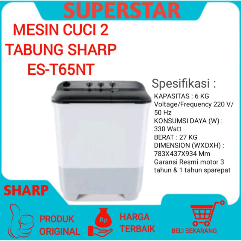 Mesin cuci sharp es-t65nt Mesin Cuci 2Tabung SHARP ES-T65NT