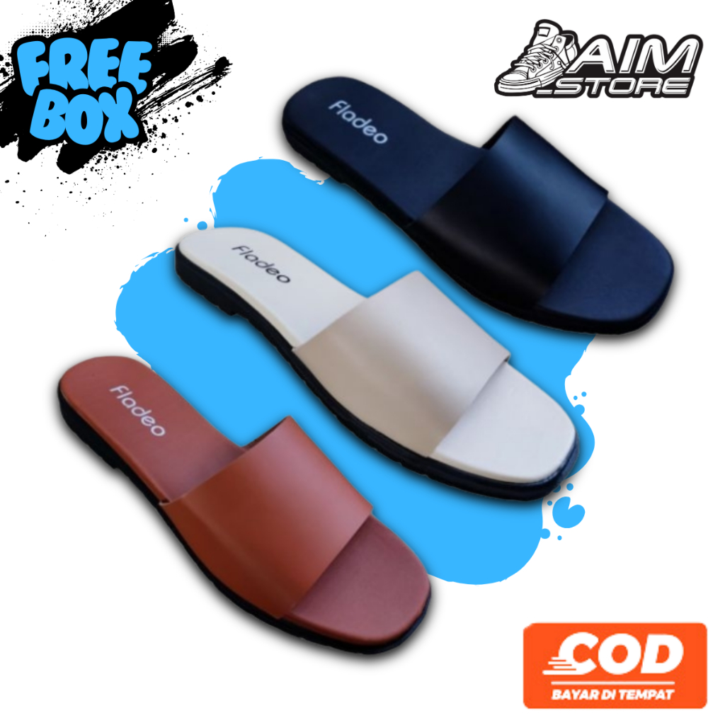 Sandal Fladeo Flat Wanita Sendal Slop Slide Teplek Wanita Size 37-40