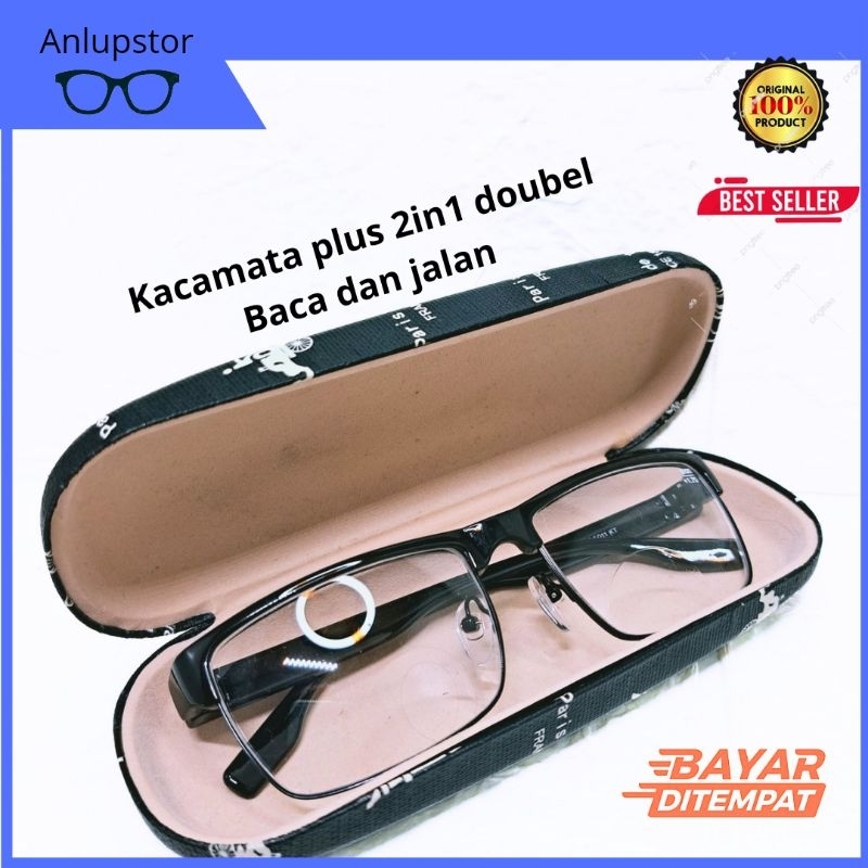 kacamata plus baca dan jalan 2in1 frame hitam