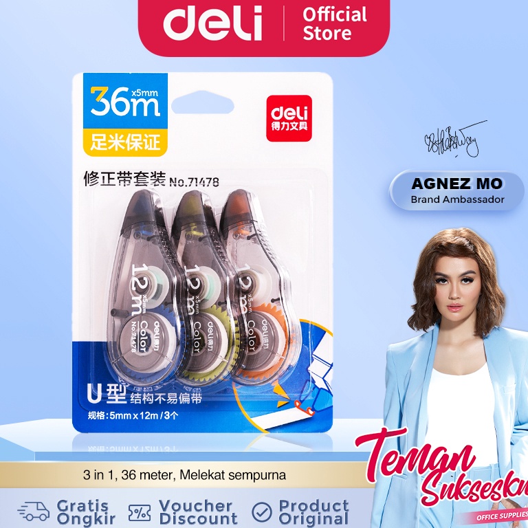 

Pdp63 Deli Correction Tape Pita Koreksi Tip Ex Kertas 3 in 1 Panjang 36 Meter 71478