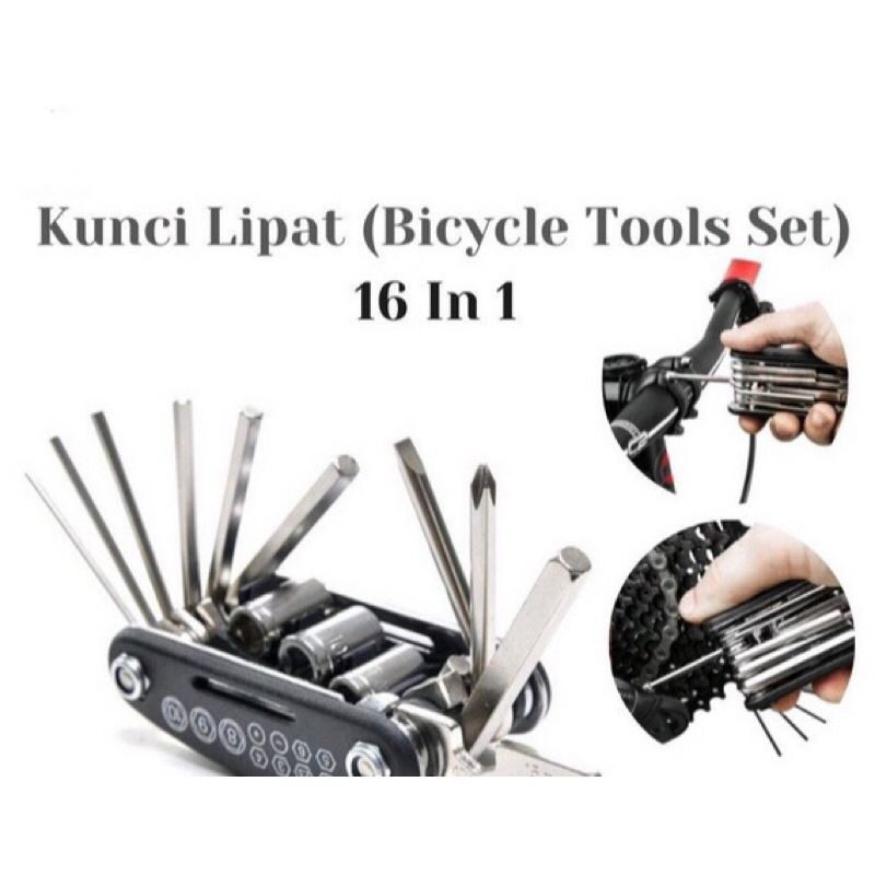 BIKE TOOLKIT KUNCI SHOCK SEPEDA SET KUNCI SEPEDA TOOL KIT UNITED 16 IN 1 KUNCI L OBENG SOCKET