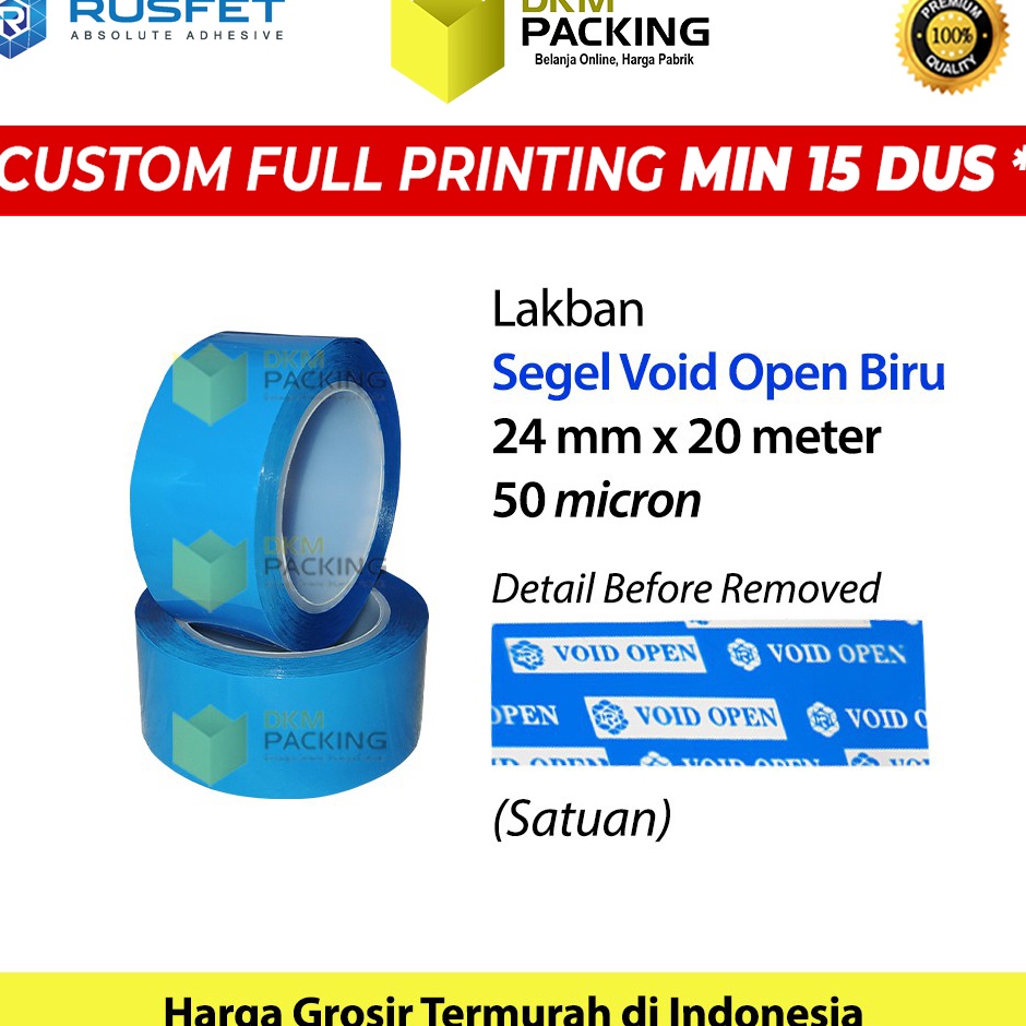 

Stok terbatas LAKBAN SECURITY OPEN SEGEL VOID TAPE SELOTIP ISOLASI RUSFET PREMIUM SATUAN
