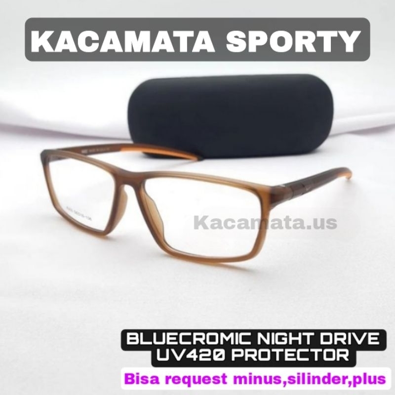 (BLUECROMIC NIGHT DRIVE 3IN1) KACAMATA PRIA ANTI RADIASI PHOTOCROMIC MINUS SILINDER FRAME TERBAIK TE