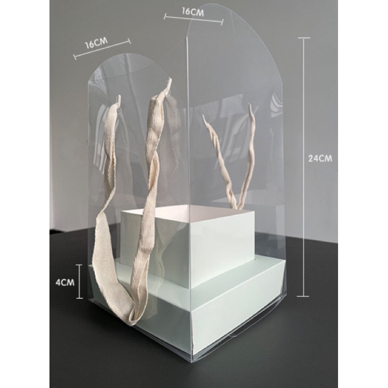 

box bunga mika transparant portable instan flower box - square mika handy box kecil - kotak bunga transparan - barang floris - buket bunga instan