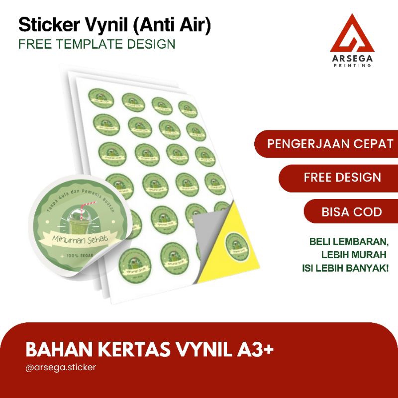 

ARSEGA STICKER - EXPRESS SIAP SEHARI Bisa COD Free Cutting Cetak Sticker Vynil Anti Air A3+ Lembaran
