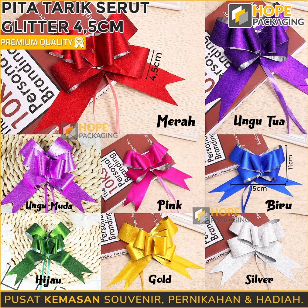 

FANTASTIS 1 PCS Pita Tarik Serut Glitter Pita Kado Pita Serut Glitter UKURAN 45cm Hiasan Souvenir Hampers Kado